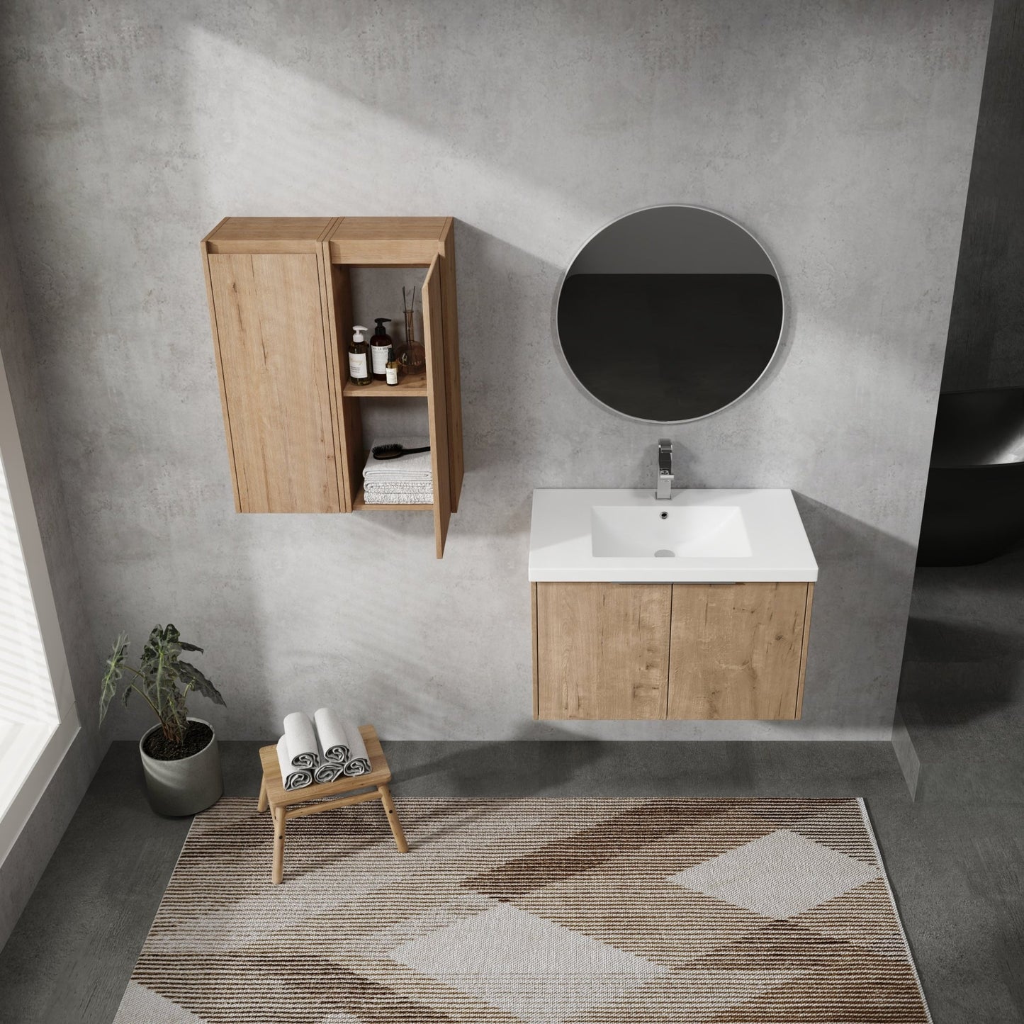 30' Wall - Mounted Bathroom Vanity With Sink and Side Cabinet, Soft Close Doors,00112IMO x 2 - 00630IMO Combination Cabinet(KD - Packing) - 1st Choice Furniture Direct