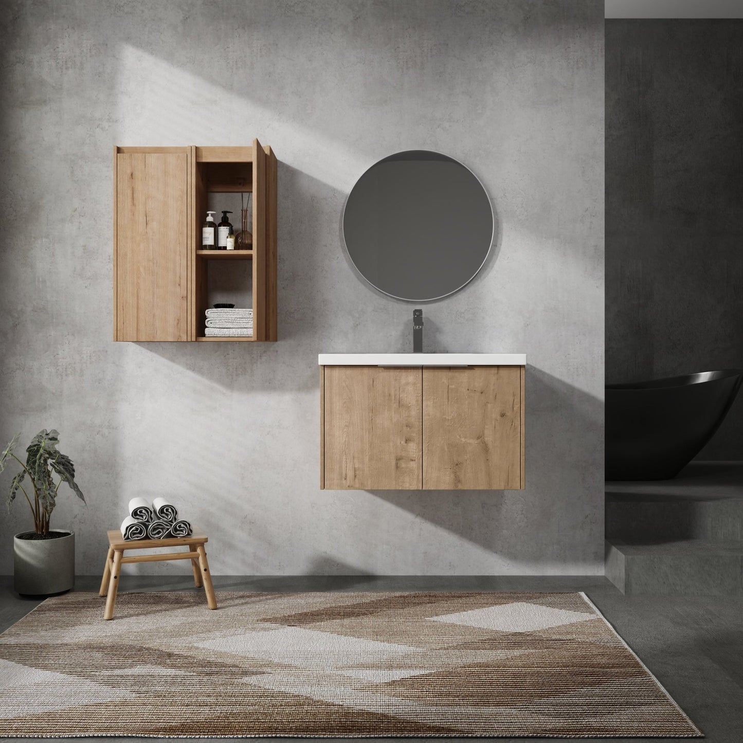 30' Wall - Mounted Bathroom Vanity With Sink and Side Cabinet, Soft Close Doors,00112IMO x 2 - 00630IMO Combination Cabinet(KD - Packing) - 1st Choice Furniture Direct