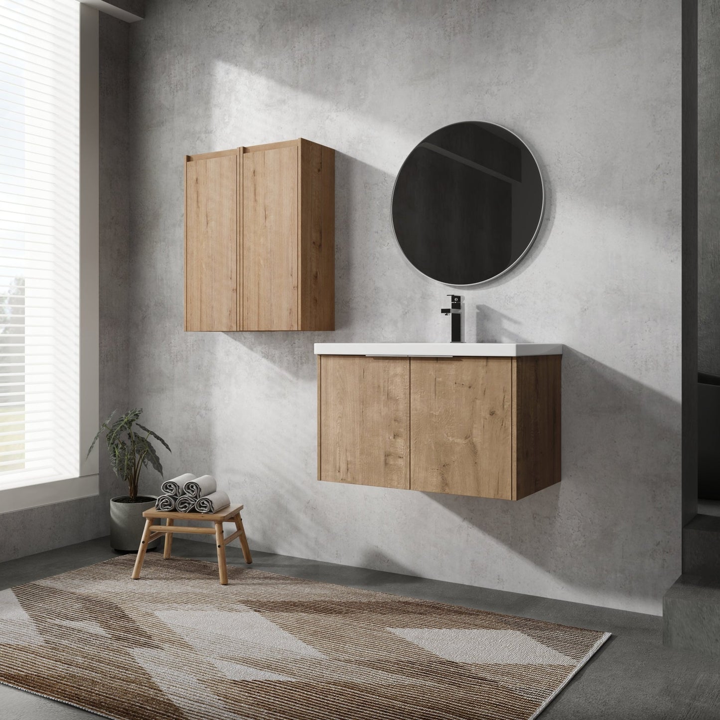 30' Wall - Mounted Bathroom Vanity With Sink and Side Cabinet, Soft Close Doors,00112IMO x 2 - 00630IMO Combination Cabinet(KD - Packing) - 1st Choice Furniture Direct