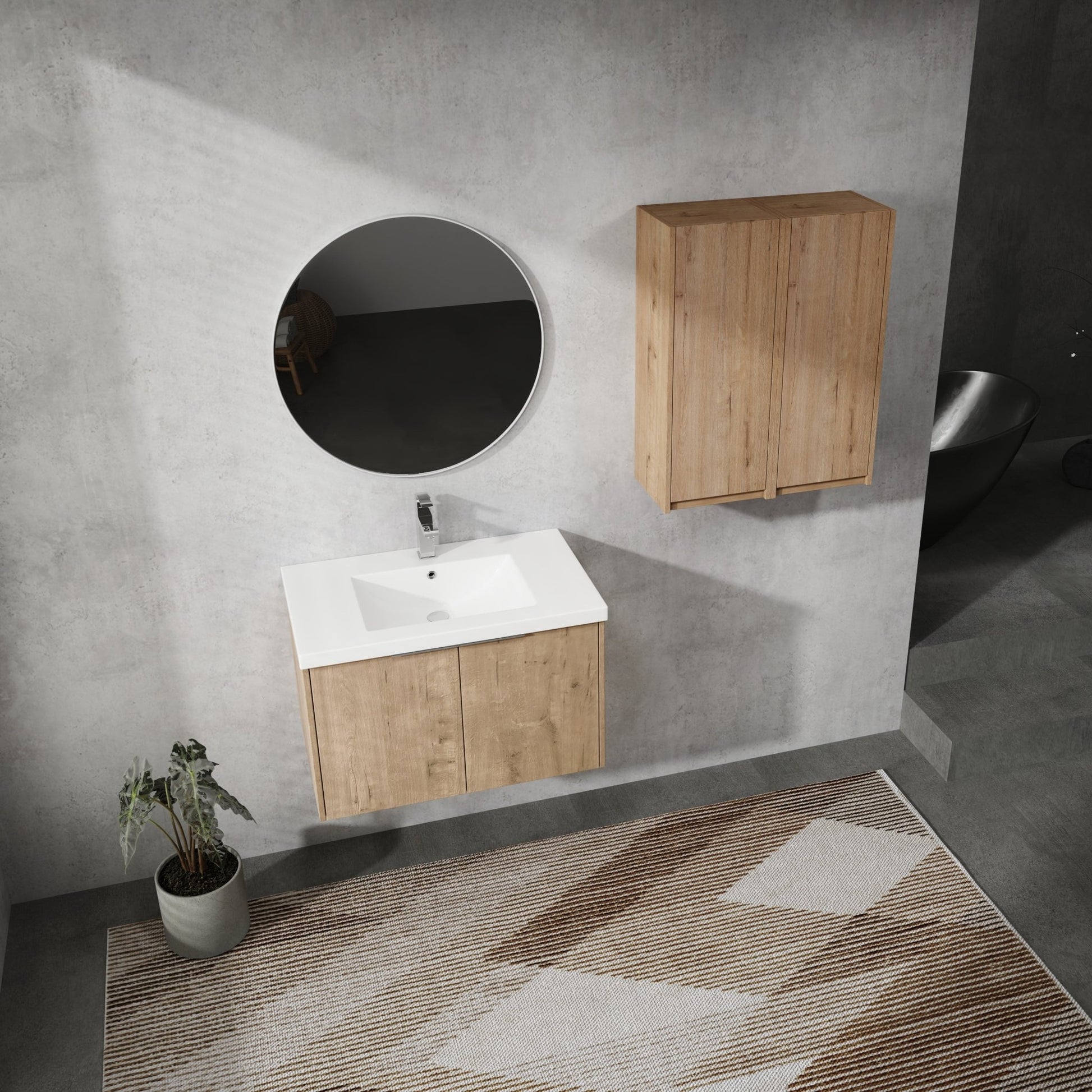 30' Wall - Mounted Bathroom Vanity With Sink and Side Cabinet, Soft Close Doors,00112IMO x 2 - 00630IMO Combination Cabinet(KD - Packing) - 1st Choice Furniture Direct