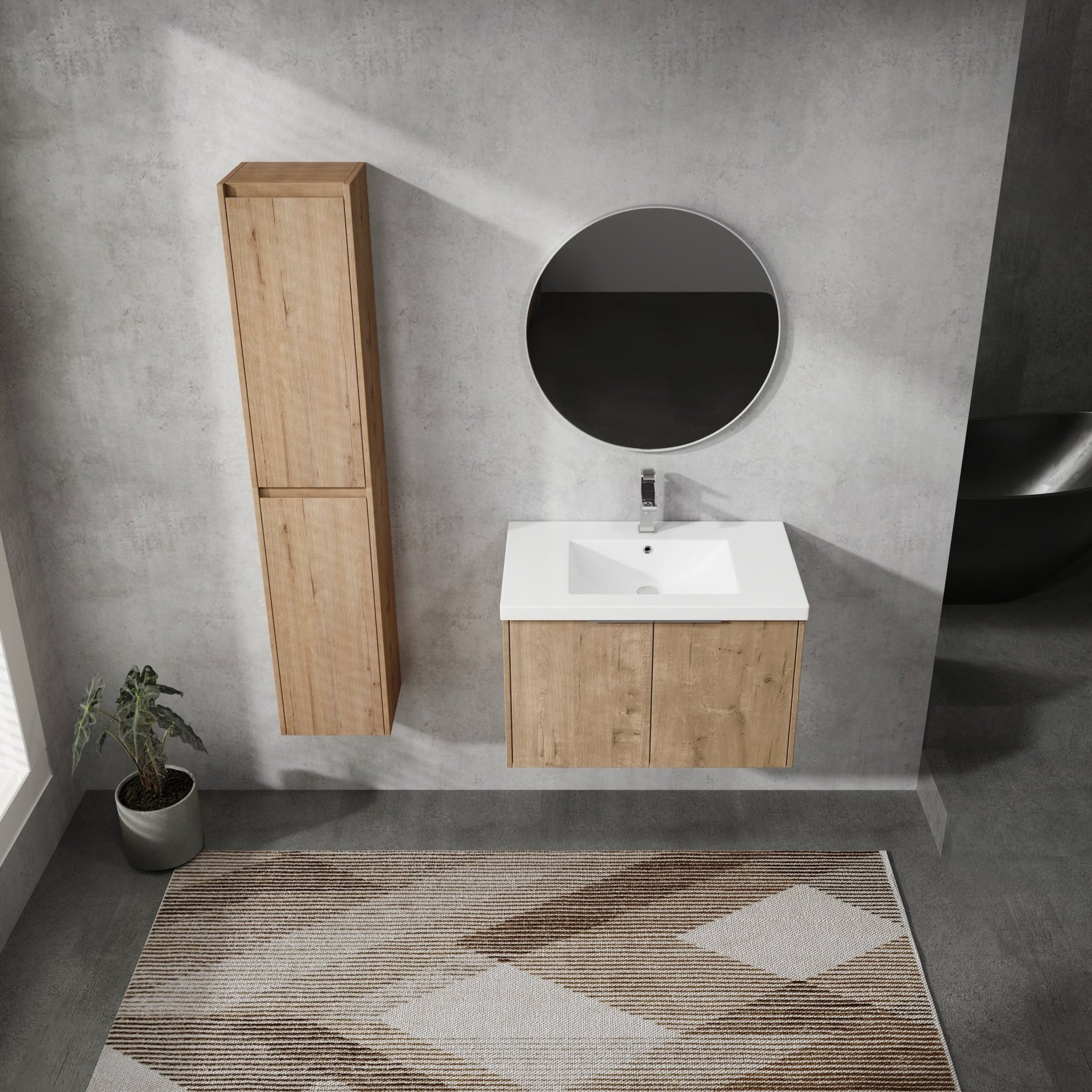 30' Wall - Mounted Bathroom Vanity With Sink and Side Cabinet, Soft Close Doors,00112IMO x 2 - 00630IMO Combination Cabinet(KD - Packing) - 1st Choice Furniture Direct