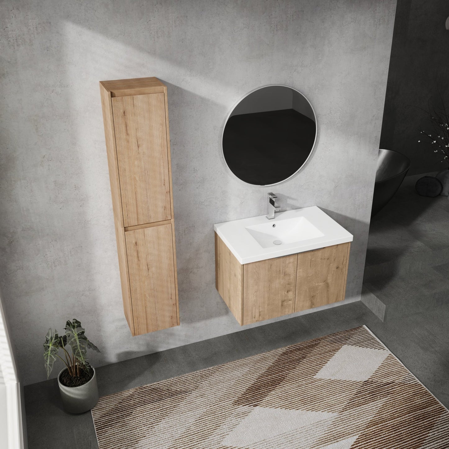 30' Wall - Mounted Bathroom Vanity With Sink and Side Cabinet, Soft Close Doors,00112IMO x 2 - 00630IMO Combination Cabinet(KD - Packing) - 1st Choice Furniture Direct