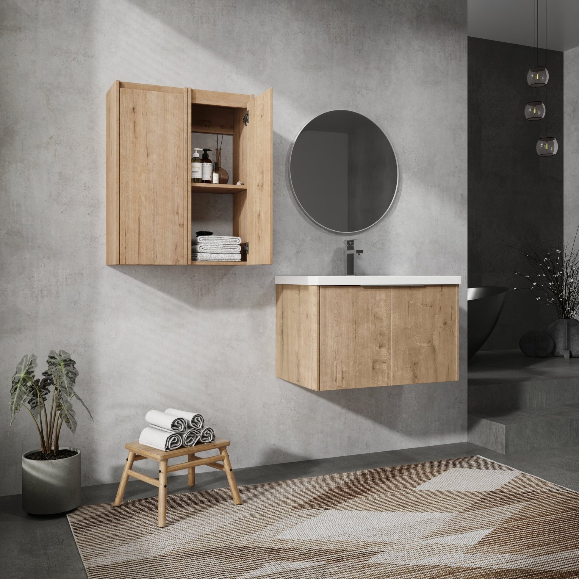 30' Wall - Mounted Bathroom Vanity With Sink and Side Cabinet, Soft Close Doors,00112IMO x 2 - 00630IMO Combination Cabinet(KD - Packing) - 1st Choice Furniture Direct