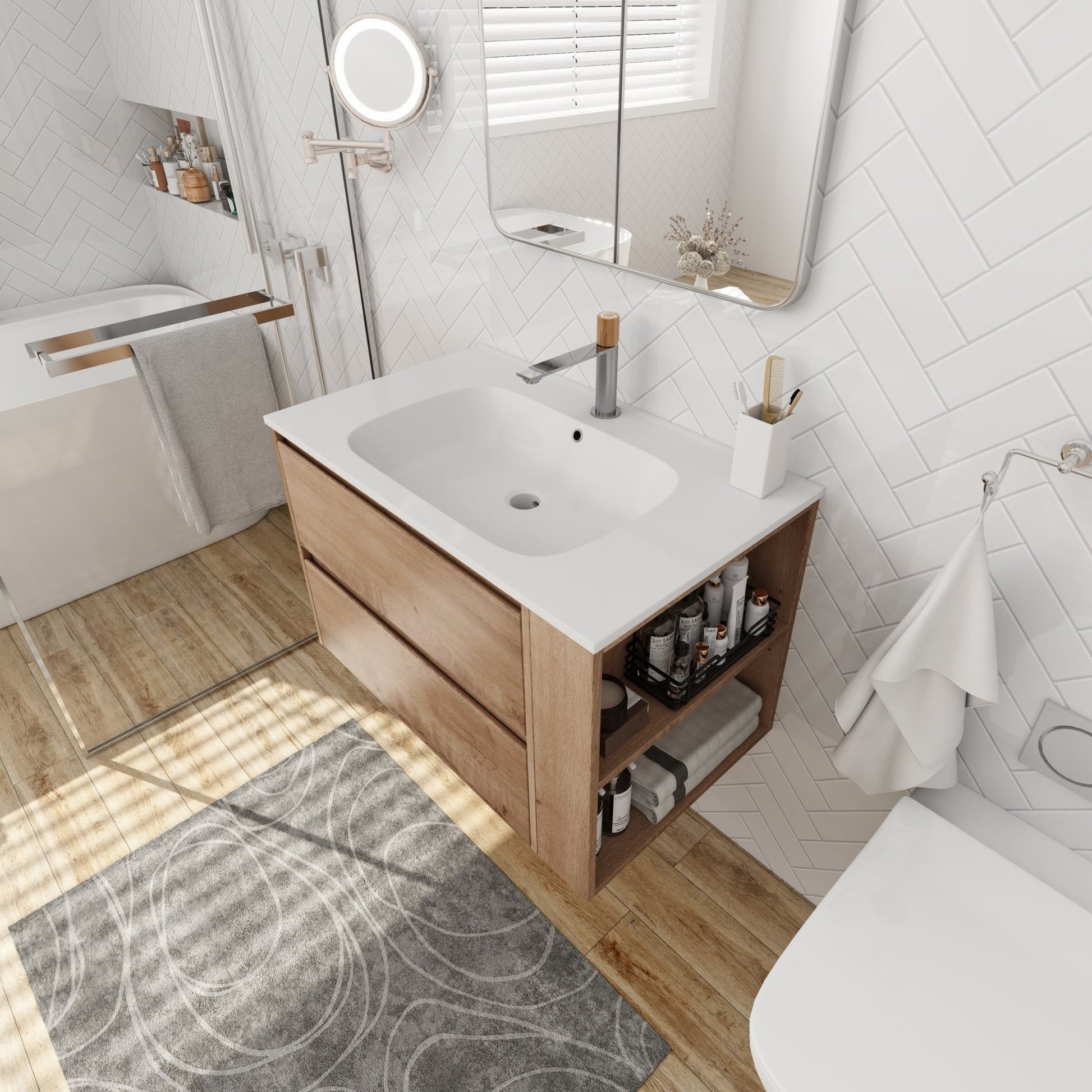 30' Wall Mounting Bathroom Vanity With Gel Sink, Soft Close Drawer - 1st Choice Furniture Direct