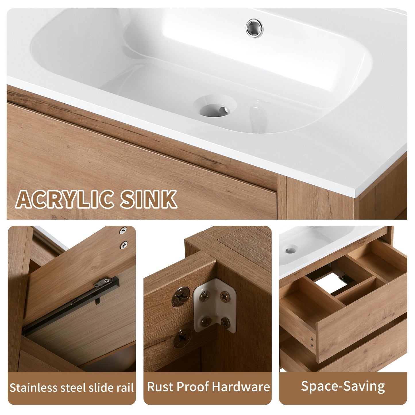 30' Wall Mounting Bathroom Vanity With Gel Sink, Soft Close Drawer - 1st Choice Furniture Direct