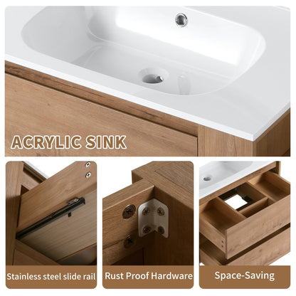 30' Wall Mounting Bathroom Vanity With Gel Sink, Soft Close Drawer - 1st Choice Furniture Direct