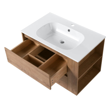 30' Wall Mounting Bathroom Vanity With Gel Sink, Soft Close Drawer - 1st Choice Furniture Direct