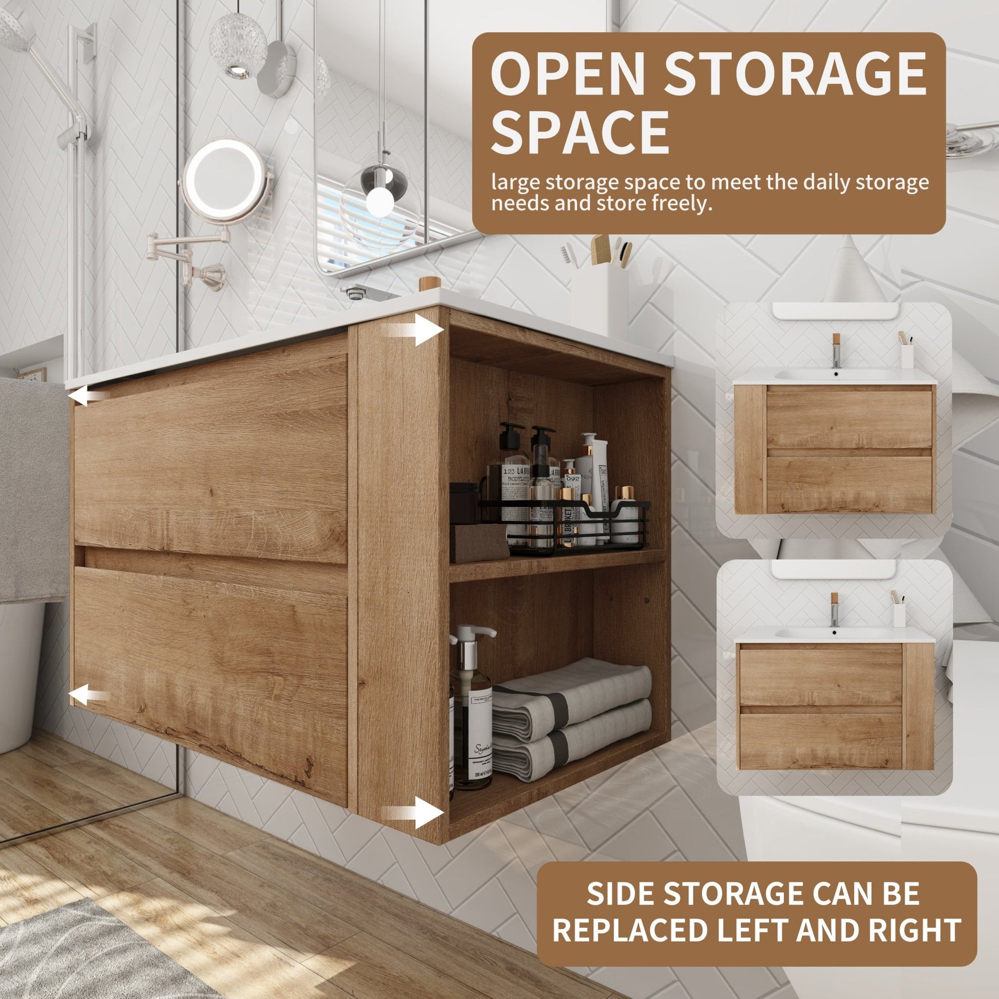 30' Wall Mounting Bathroom Vanity With Gel Sink, Soft Close Drawer - 1st Choice Furniture Direct