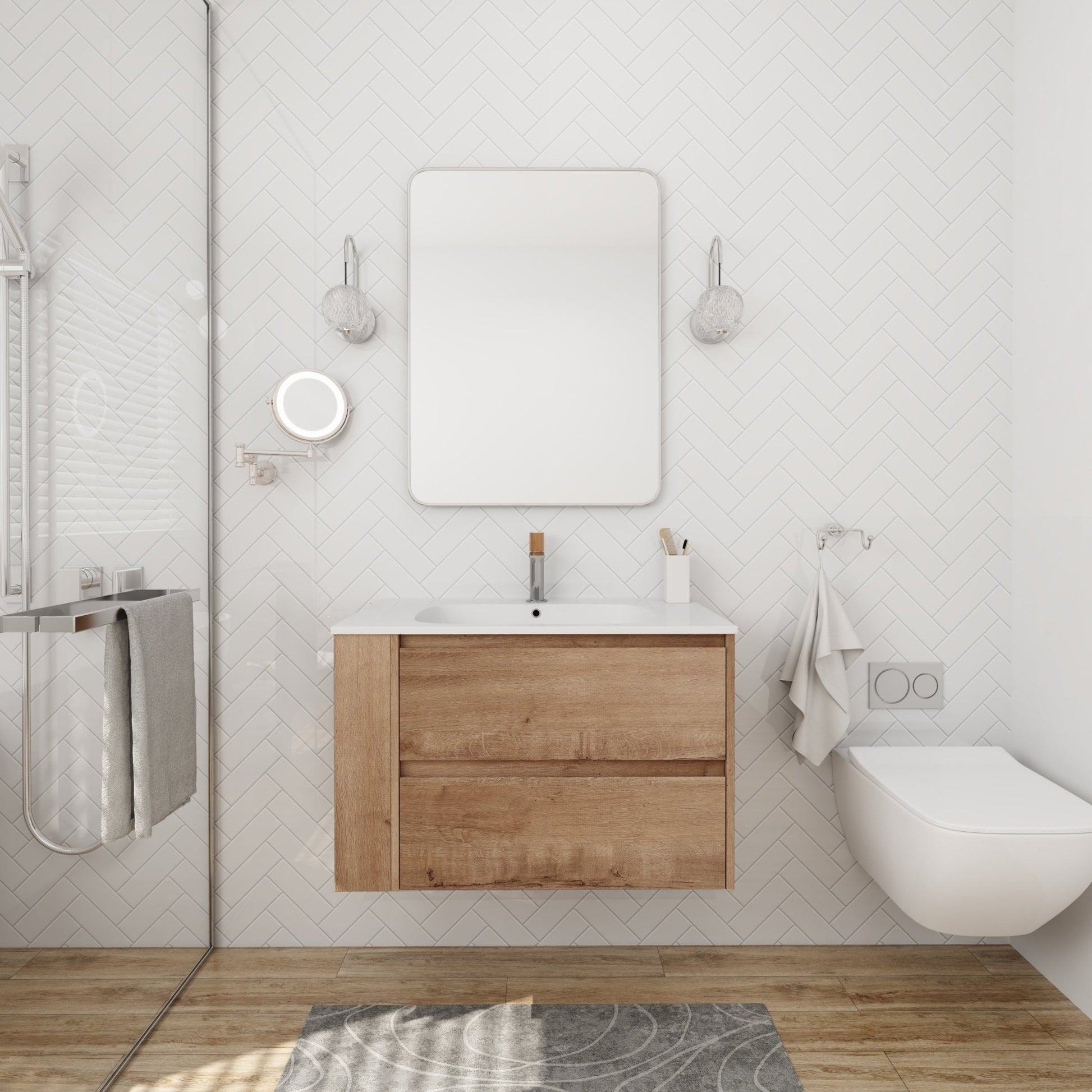 30' Wall Mounting Bathroom Vanity With Gel Sink, Soft Close Drawer - 1st Choice Furniture Direct