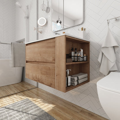 30' Wall Mounting Bathroom Vanity With Gel Sink, Soft Close Drawer - 1st Choice Furniture Direct