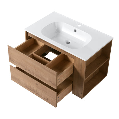 30' Wall Mounting Bathroom Vanity With Gel Sink, Soft Close Drawer - 1st Choice Furniture Direct
