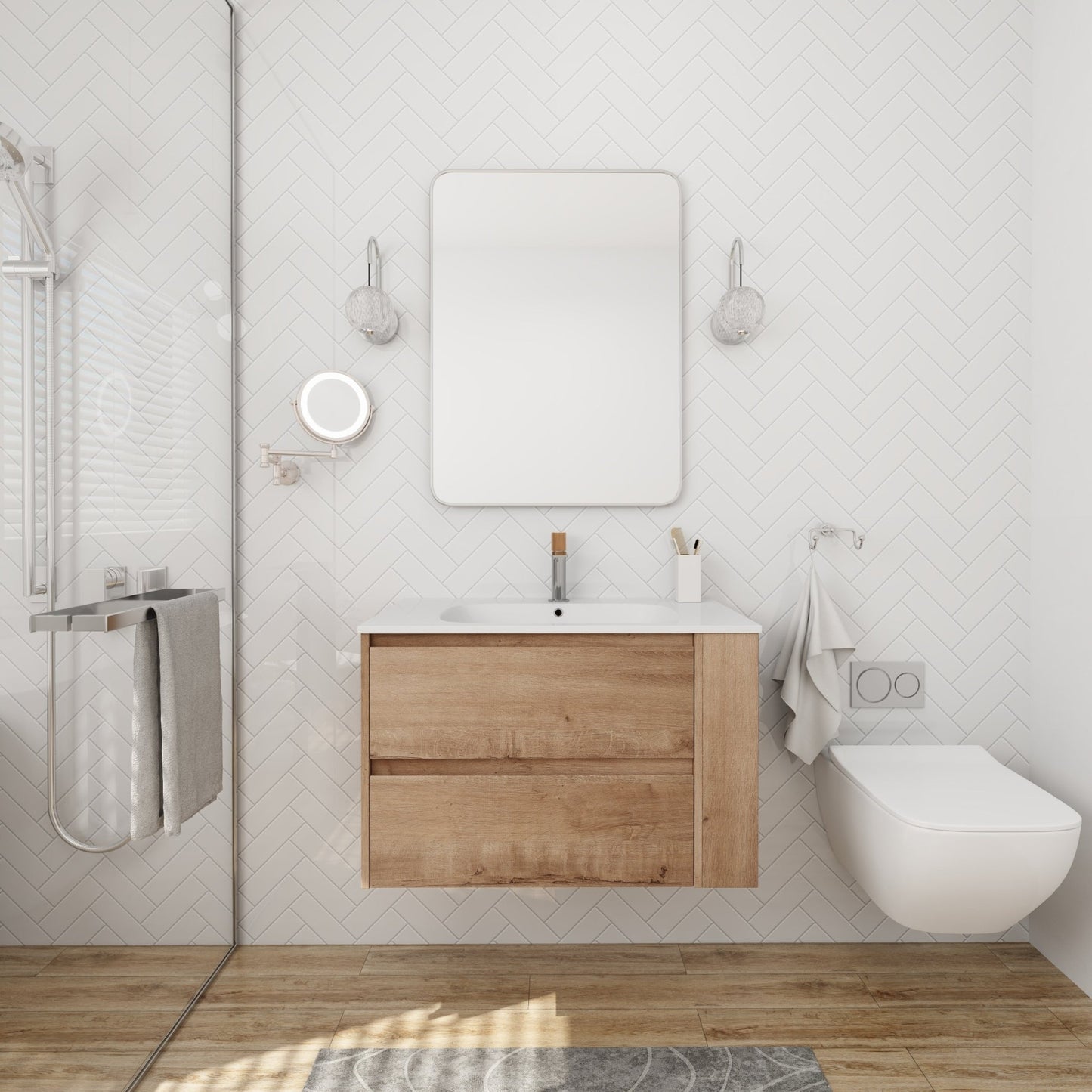 30' Wall Mounting Bathroom Vanity With Gel Sink, Soft Close Drawer - 1st Choice Furniture Direct