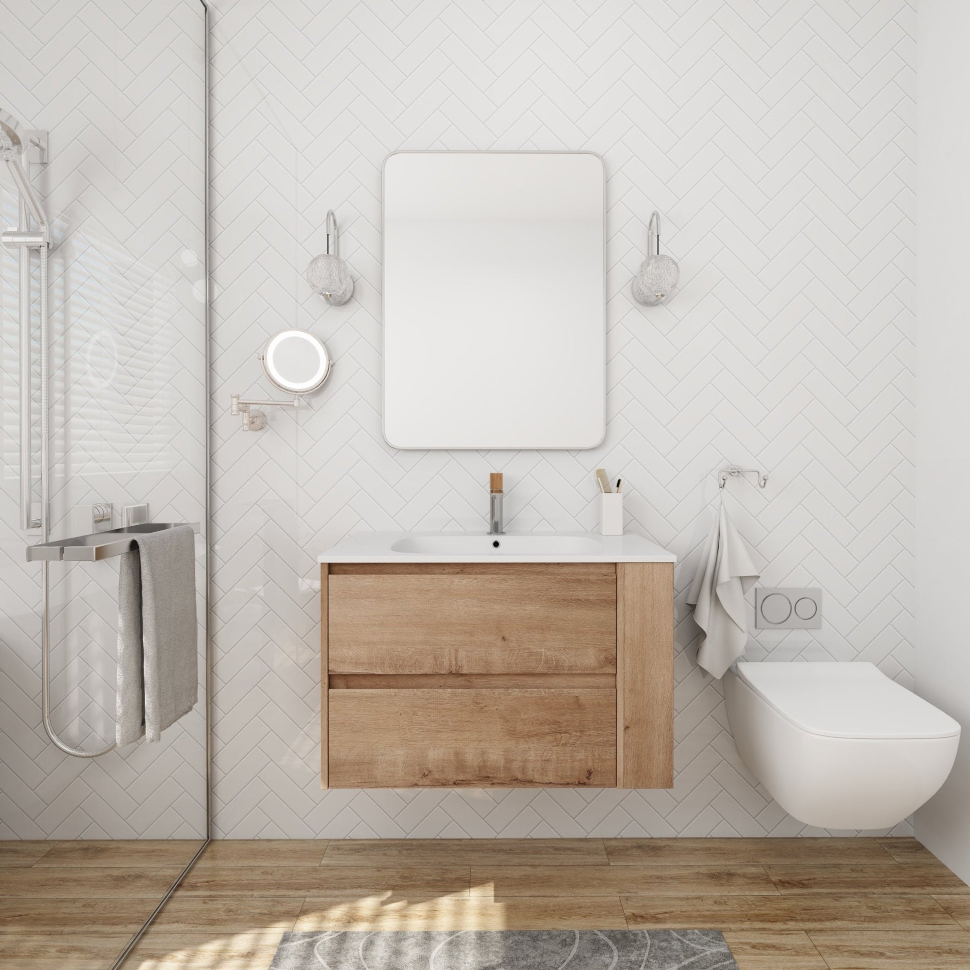 30' Wall Mounting Bathroom Vanity With Gel Sink, Soft Close Drawer - 1st Choice Furniture Direct