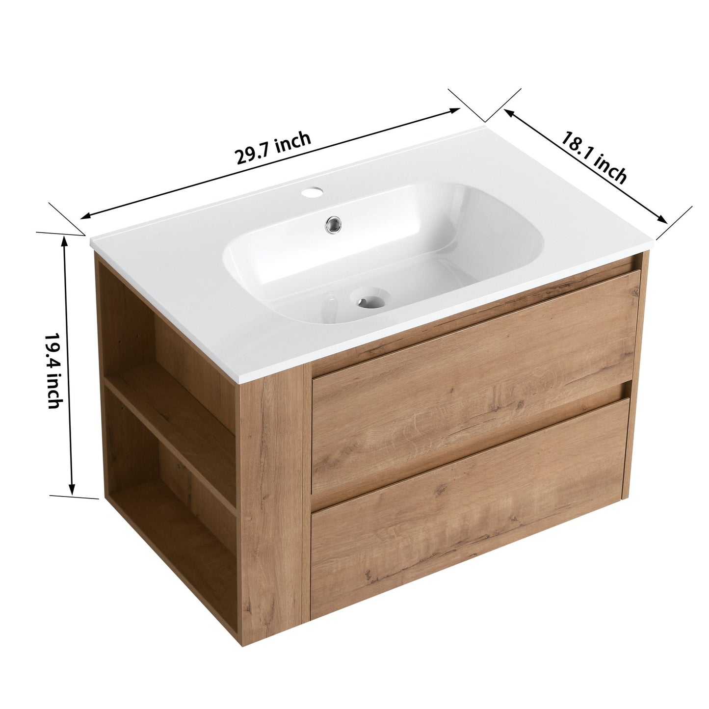 30' Wall Mounting Bathroom Vanity With Gel Sink, Soft Close Drawer - 1st Choice Furniture Direct