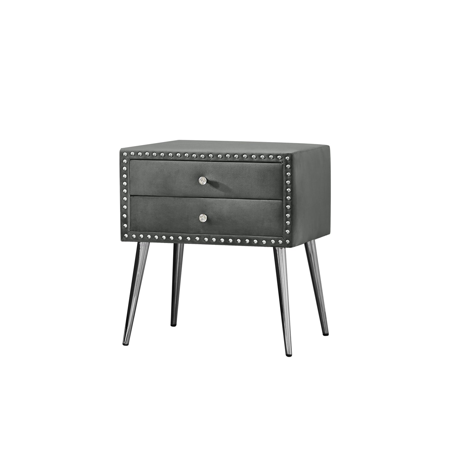 1st Choice Durable Elegant Grey Velvet Nightstand in Classic Silver