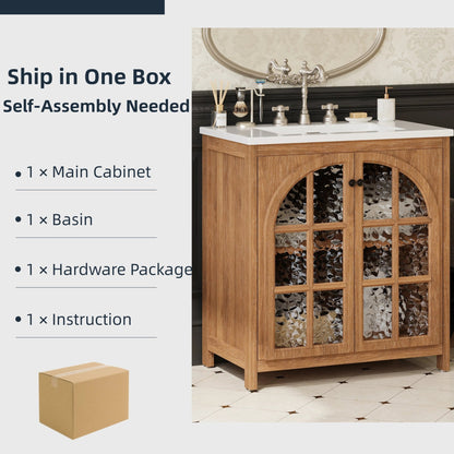 31-Inch Antique Natural Bathroom Vanity with Ceramic Sink - 1st Choice Furniture Direct
