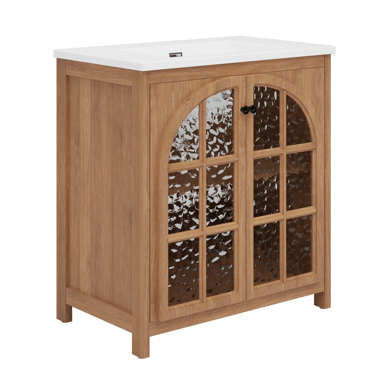 31-Inch Antique Natural Bathroom Vanity with Ceramic Sink - 1st Choice Furniture Direct