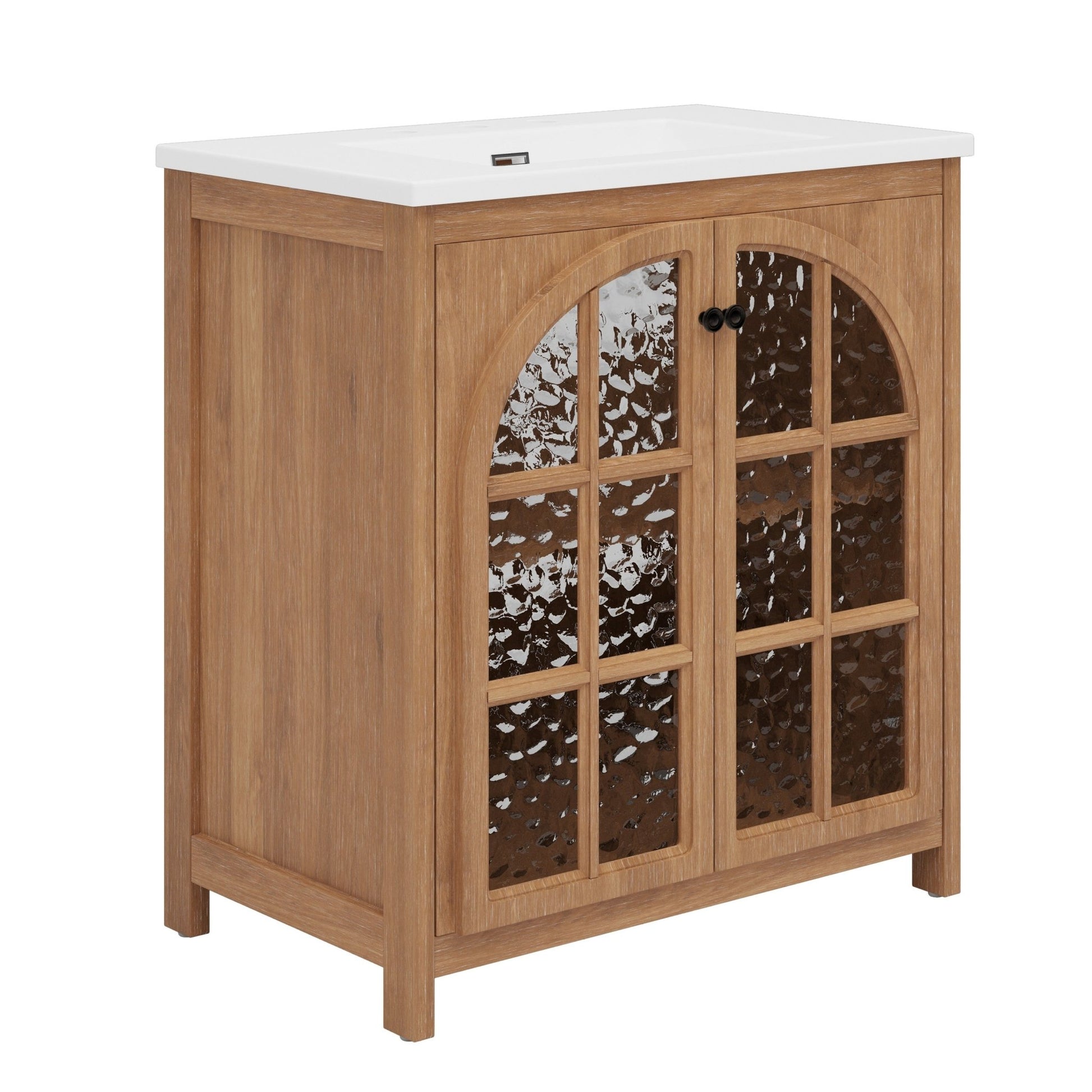 31-Inch Antique Natural Bathroom Vanity with Ceramic Sink - 1st Choice Furniture Direct