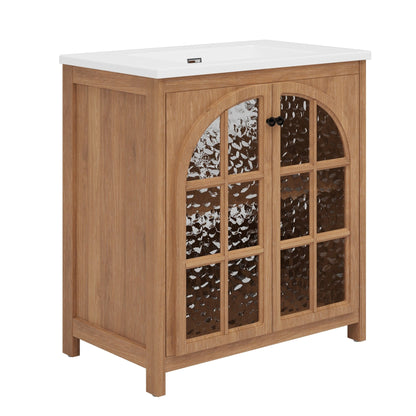 31-Inch Antique Natural Bathroom Vanity with Ceramic Sink - 1st Choice Furniture Direct