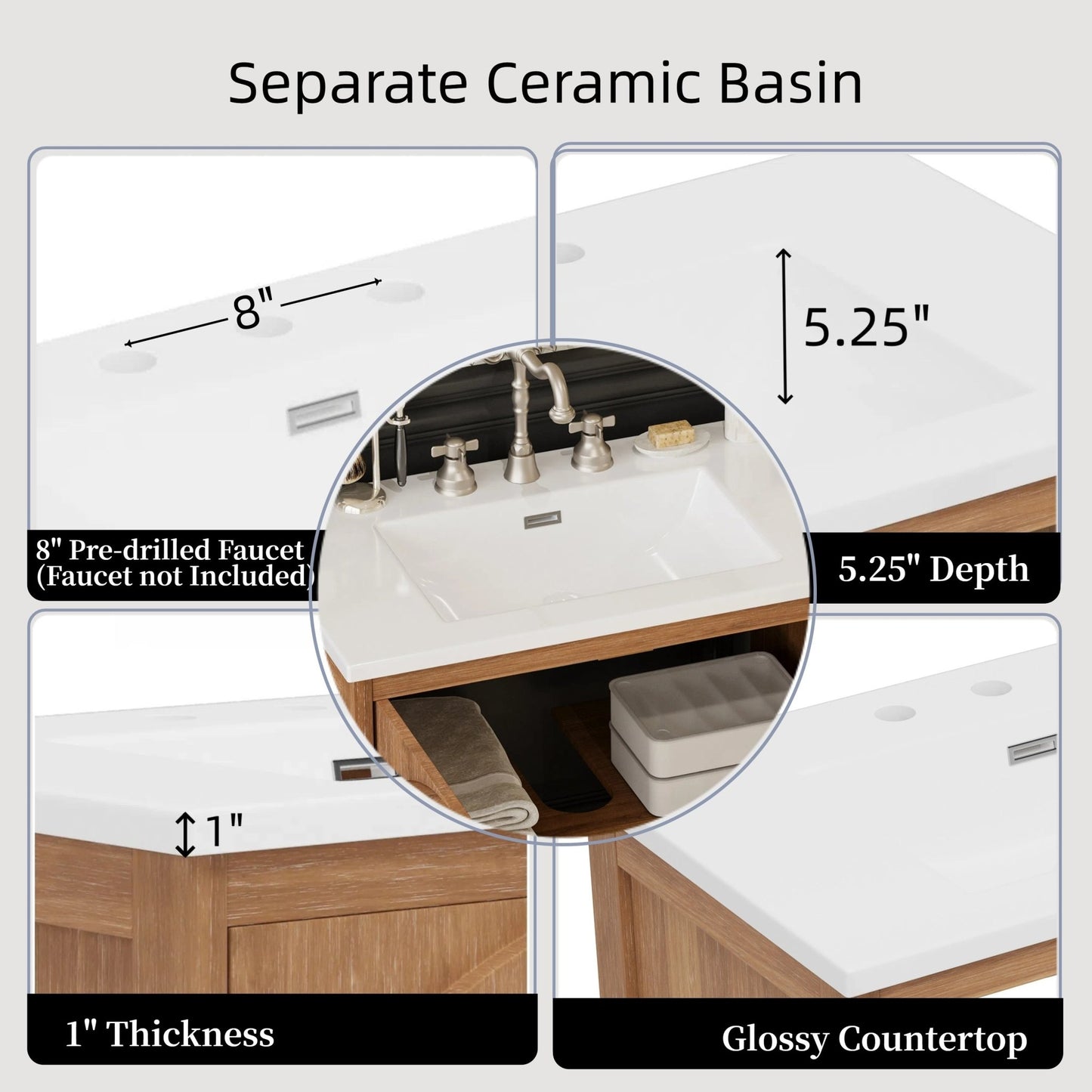 31-Inch Antique Natural Bathroom Vanity with Ceramic Sink - 1st Choice Furniture Direct
