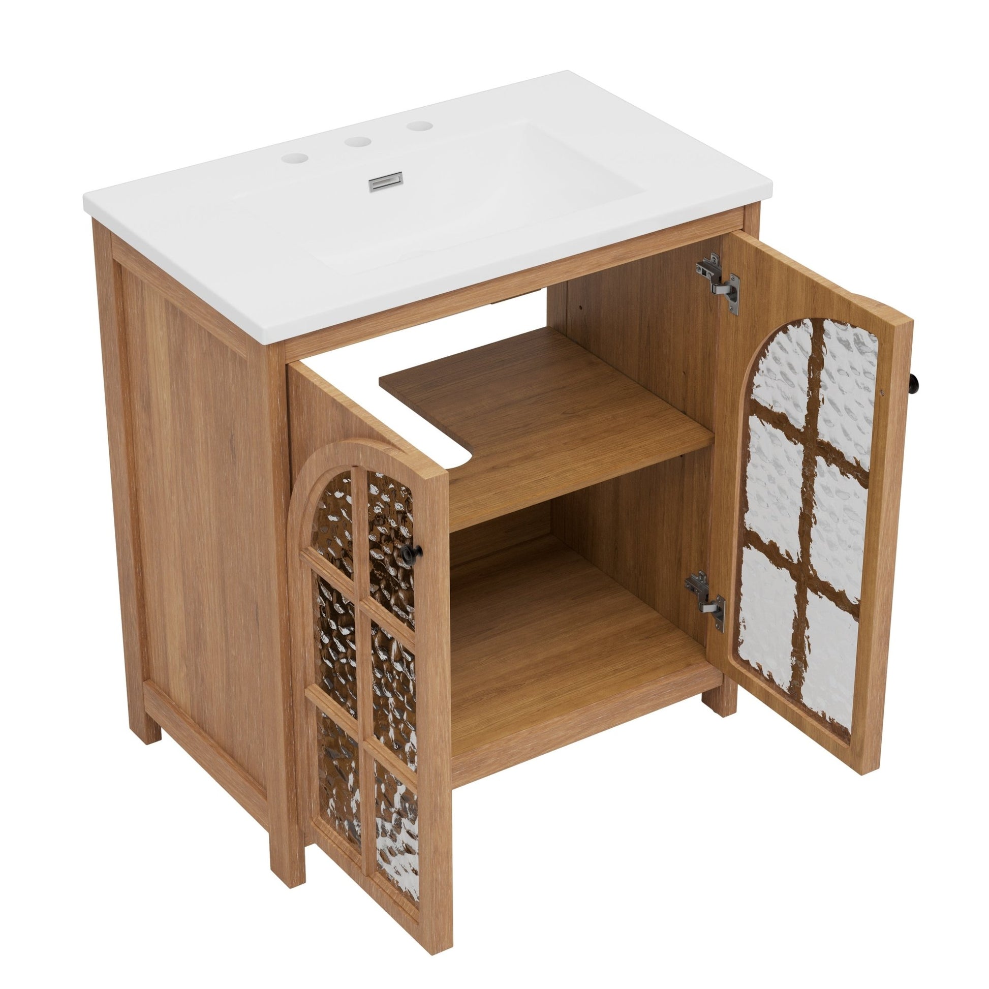 31-Inch Antique Natural Bathroom Vanity with Ceramic Sink - 1st Choice Furniture Direct