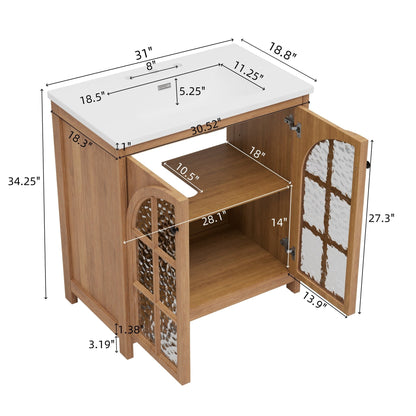 31-Inch Antique Natural Bathroom Vanity with Ceramic Sink - 1st Choice Furniture Direct