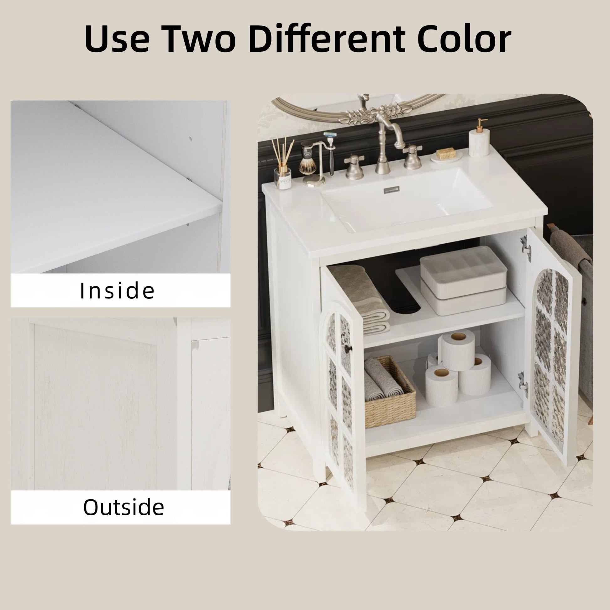 31 Inch Antique White Bathroom Vanity with Ceramic Sink - 1st Choice Furniture Direct