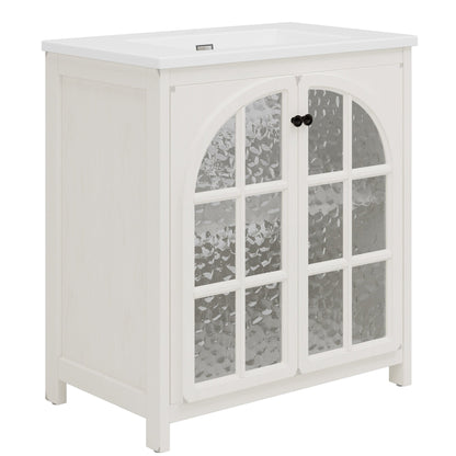 31 Inch Antique White Bathroom Vanity with Ceramic Sink - 1st Choice Furniture Direct