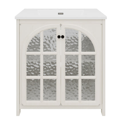 31 Inch Antique White Bathroom Vanity with Ceramic Sink - 1st Choice Furniture Direct