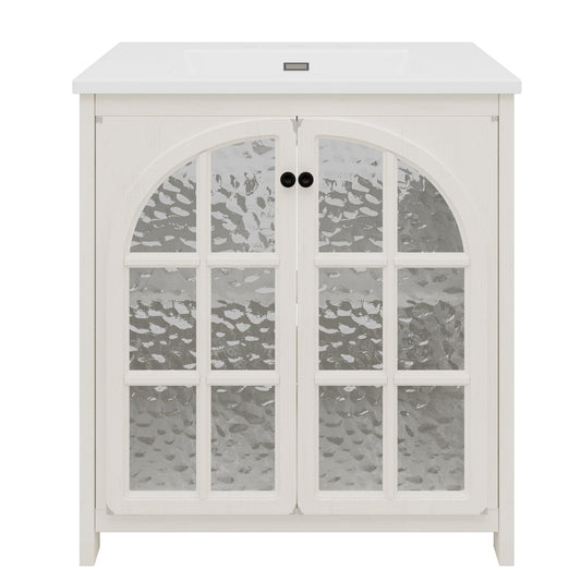 31 Inch Antique White Bathroom Vanity with Ceramic Sink - 1st Choice Furniture Direct