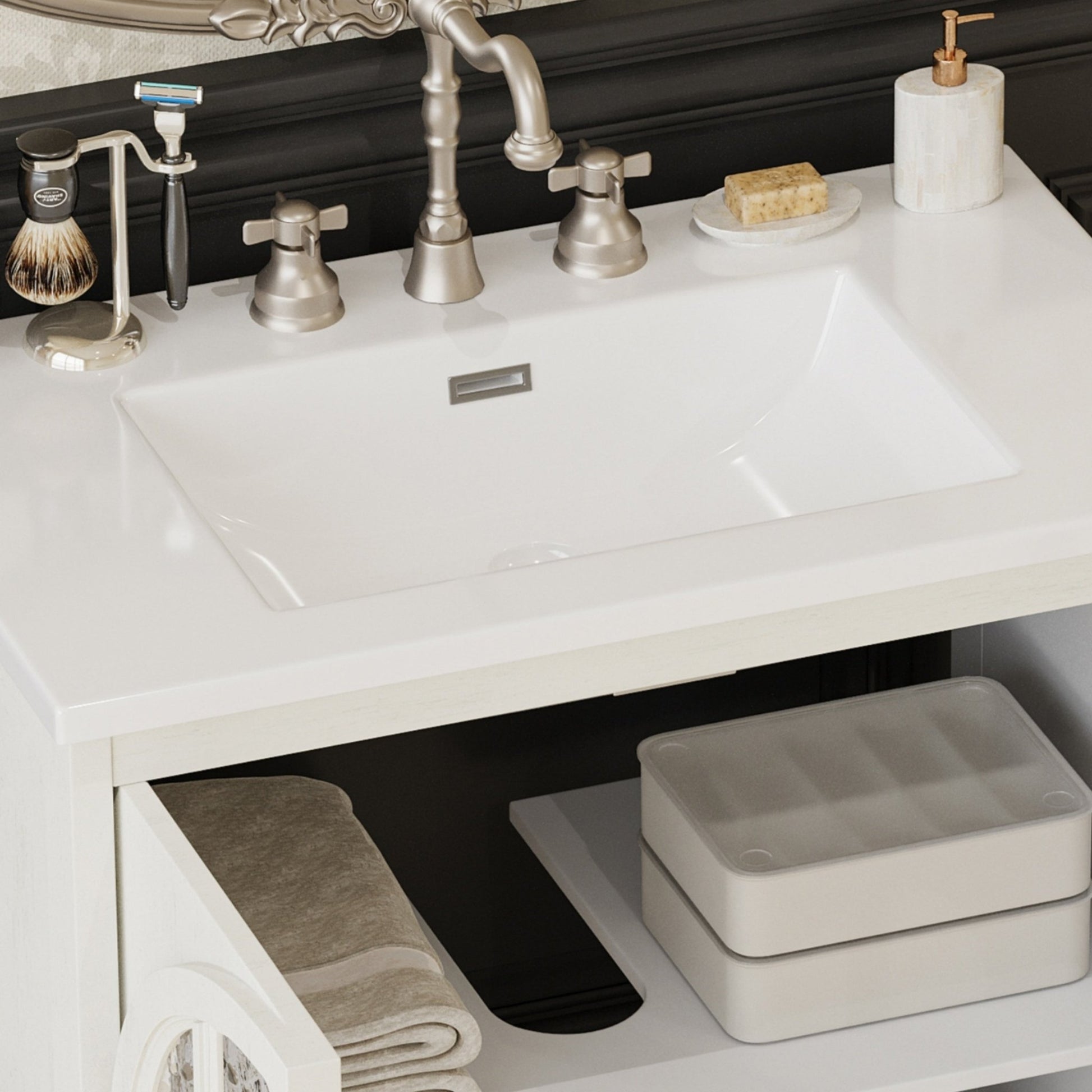 31 Inch Antique White Bathroom Vanity with Ceramic Sink - 1st Choice Furniture Direct