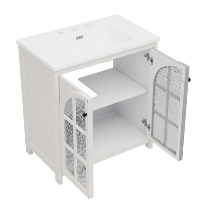 31 Inch Antique White Bathroom Vanity with Ceramic Sink - 1st Choice Furniture Direct