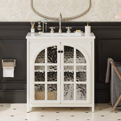 31 Inch Antique White Bathroom Vanity with Ceramic Sink - 1st Choice Furniture Direct