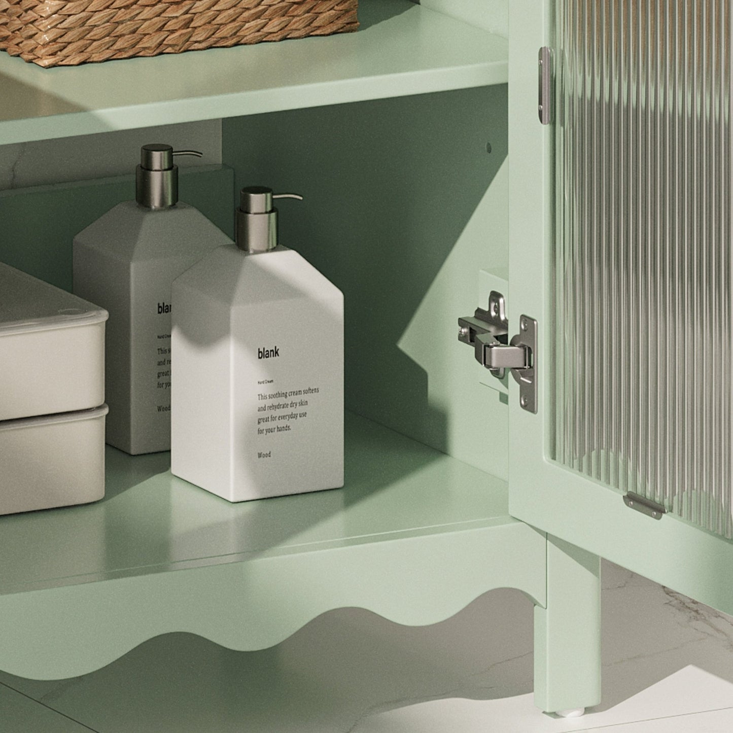31-Inch Green Bathroom Vanity with Ceramic Sink and Glass Doors - 1st Choice Furniture Direct