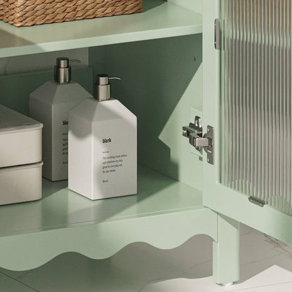 31-Inch Green Bathroom Vanity with Ceramic Sink and Glass Doors - 1st Choice Furniture Direct