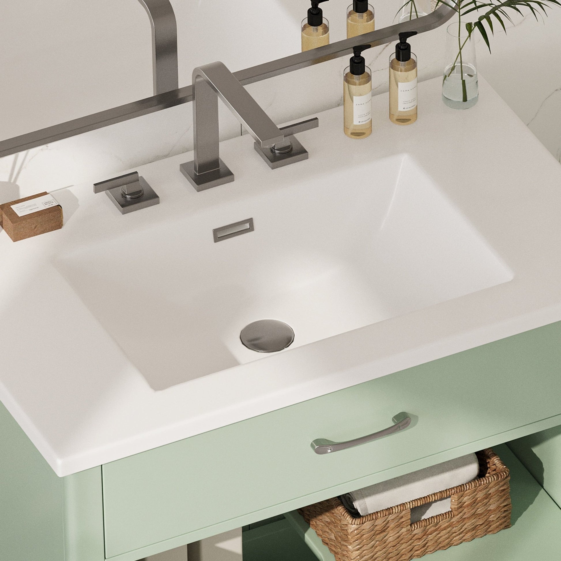 31-Inch Green Bathroom Vanity with Ceramic Sink and Glass Doors - 1st Choice Furniture Direct