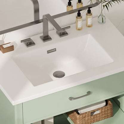 31-Inch Green Bathroom Vanity with Ceramic Sink and Glass Doors - 1st Choice Furniture Direct