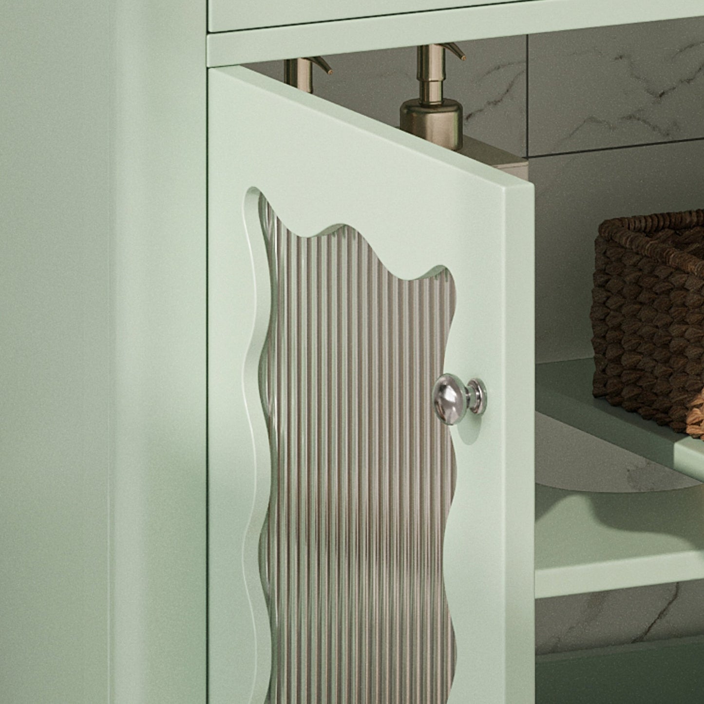 31-Inch Green Bathroom Vanity with Ceramic Sink and Glass Doors - 1st Choice Furniture Direct