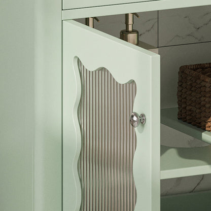 31-Inch Green Bathroom Vanity with Ceramic Sink and Glass Doors - 1st Choice Furniture Direct