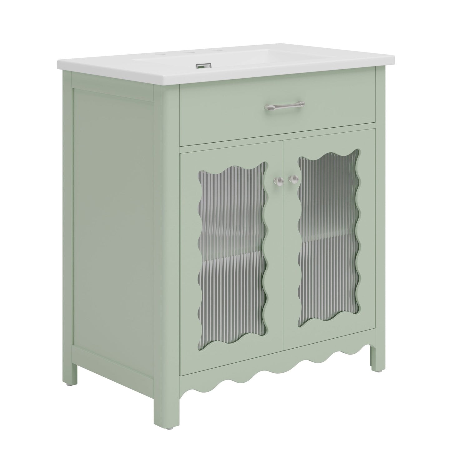 31-Inch Green Bathroom Vanity with Ceramic Sink and Glass Doors - 1st Choice Furniture Direct