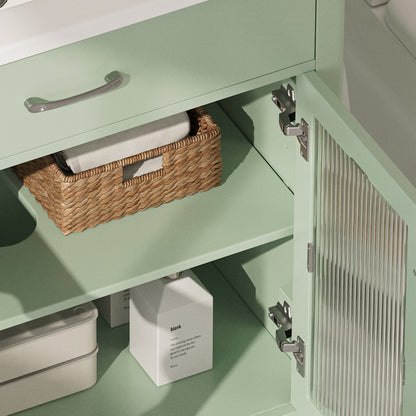 31-Inch Green Bathroom Vanity with Ceramic Sink and Glass Doors - 1st Choice Furniture Direct