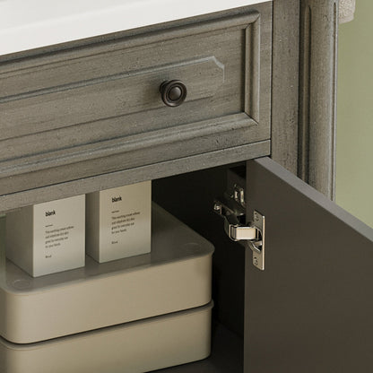 31' Vintage Bathroom Vanity with Sink, Rustic Cabinet featuring Soft Close Doors and Adjustable Shelf, Curved Profile Design, Rubber Wood Legs, Antique Gray - 1st Choice Furniture Direct