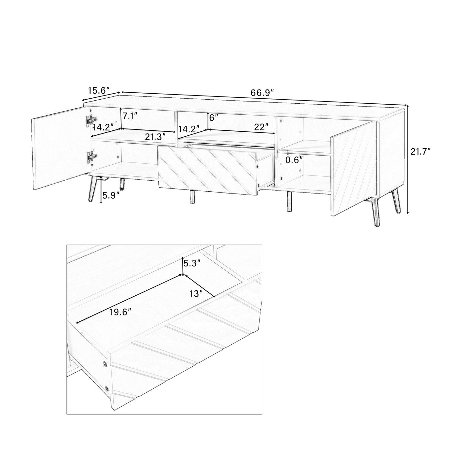 1st Choice Modern TV Stand Entertainment Center with Adjustable Shelves