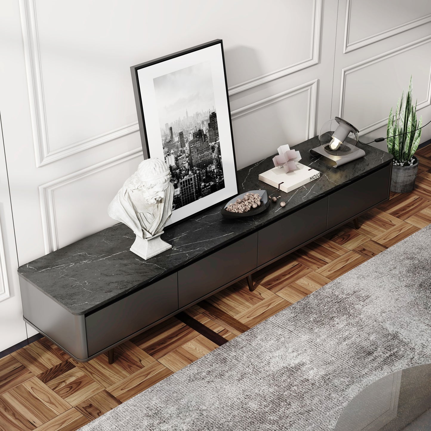 1st Choice Elegant Marble Textured TV Stand - Sleek & Durable