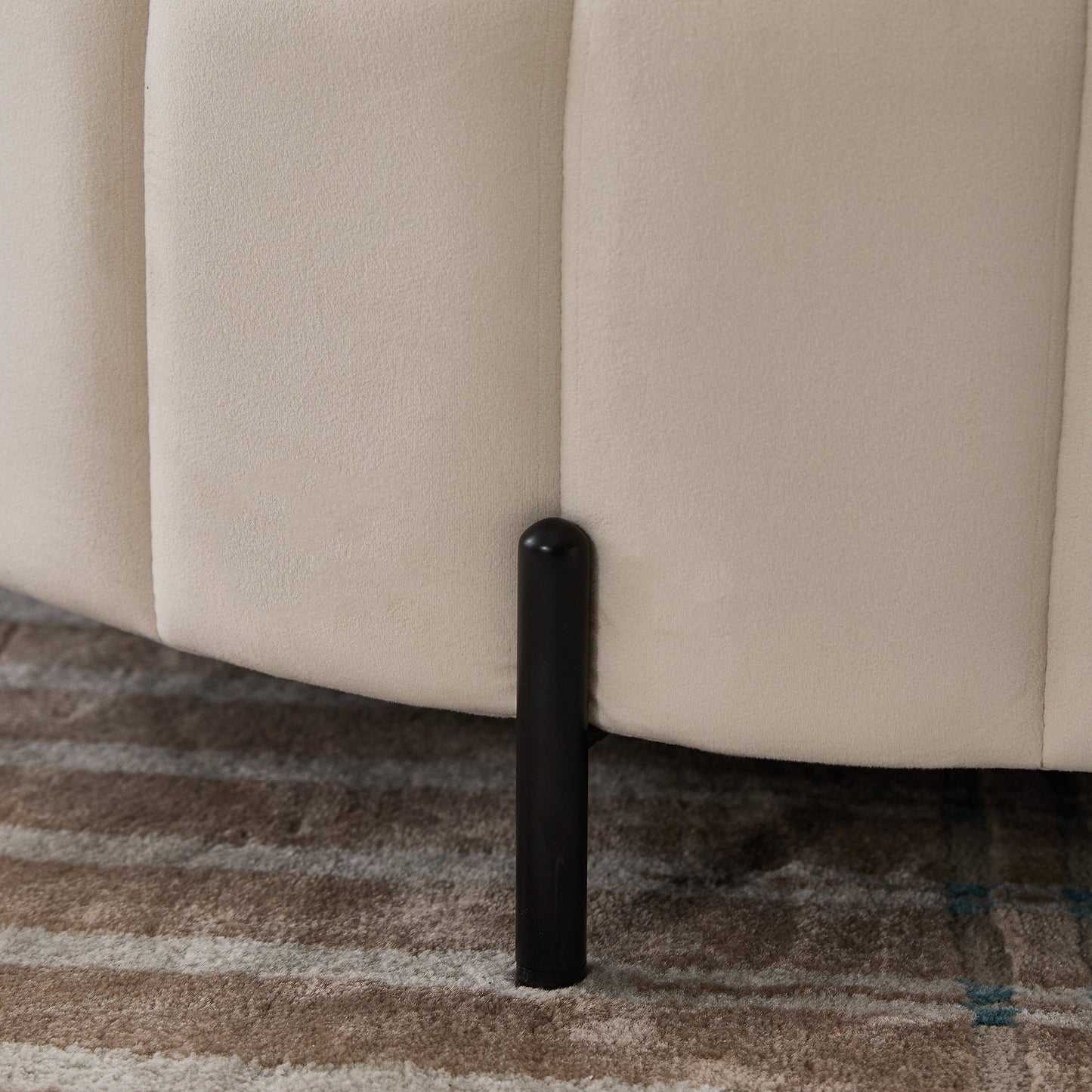 31.5'W Upholstered Round Ottoman With Reversible Lid, Velvet Storage Stool, Channel Tufted Pumpkin - shape Footstool for Living room, Bedroom and Office, Beige - 1st Choice Furniture Direct