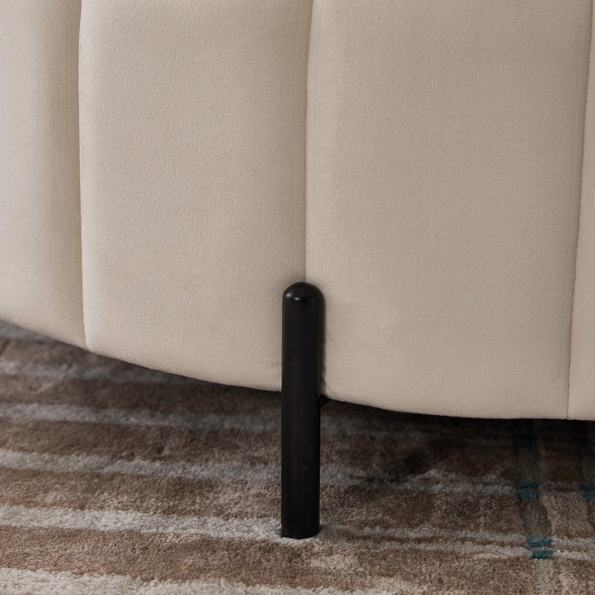 31.5'W Upholstered Round Ottoman With Reversible Lid, Velvet Storage Stool, Channel Tufted Pumpkin - shape Footstool for Living room, Bedroom and Office, Beige - 1st Choice Furniture Direct