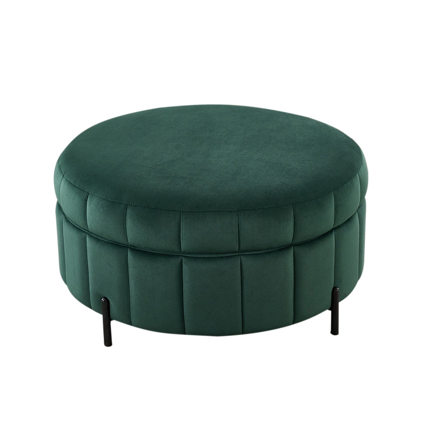 31.5'W Upholstered Round Ottoman With Reversible Lid, Velvet Storage Stool, Channel Tufted Pumpkin - shape Footstool for Living room, Bedroom and Office, Green - 1st Choice Furniture Direct