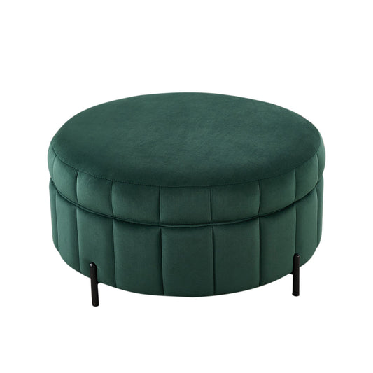 31.5'W Upholstered Round Ottoman With Reversible Lid, Velvet Storage Stool, Channel Tufted Pumpkin - shape Footstool for Living room, Bedroom and Office, Green - 1st Choice Furniture Direct