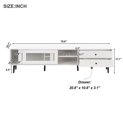 1st Choice Elegant Design TV Stand with Sliding Fluted Glass Doors in White