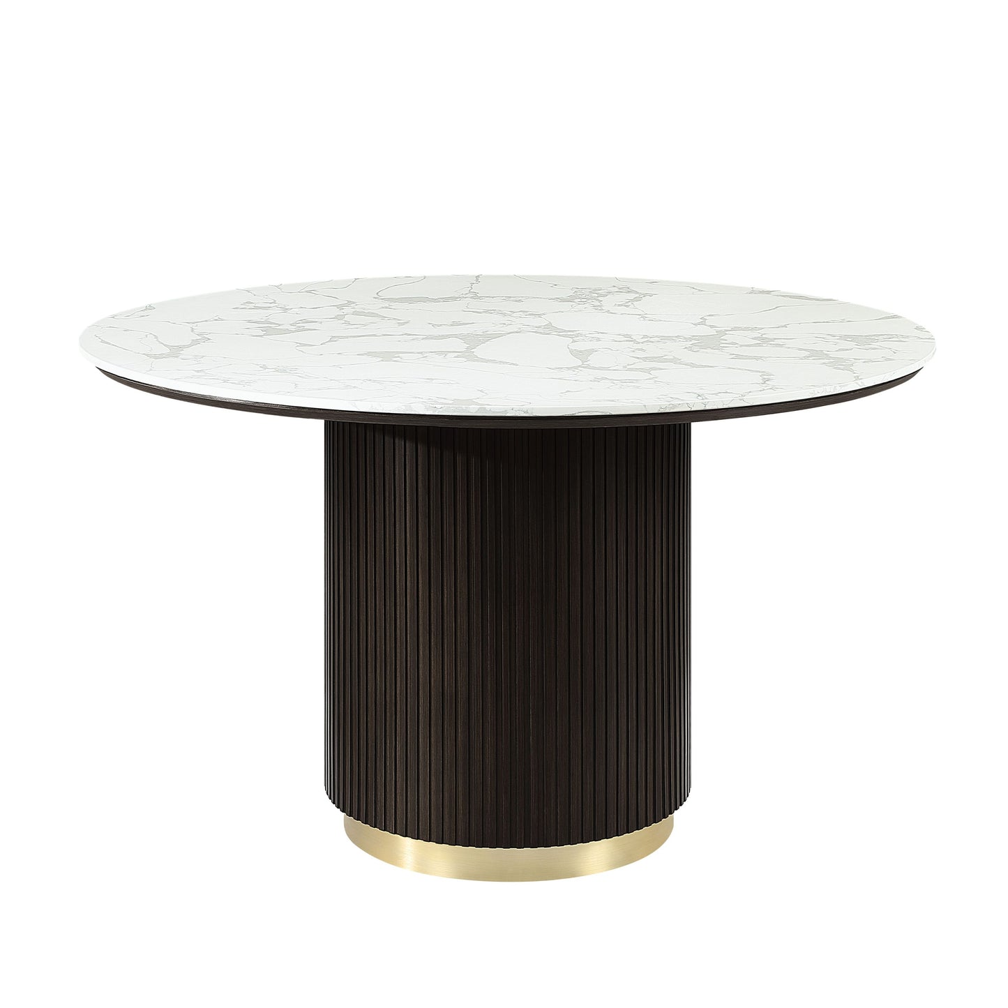 Round White Faux Marble Dining Table with Gold Base